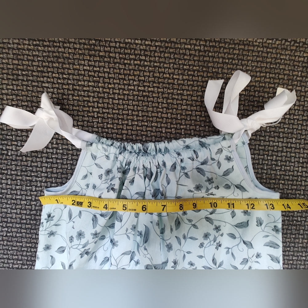 Handmade Toddler Floral Print Pillowcase Dress with Ribbon Straps And Ruffle - Picture 7 of 8